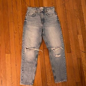 Zara high rise mom fit distressed jeans